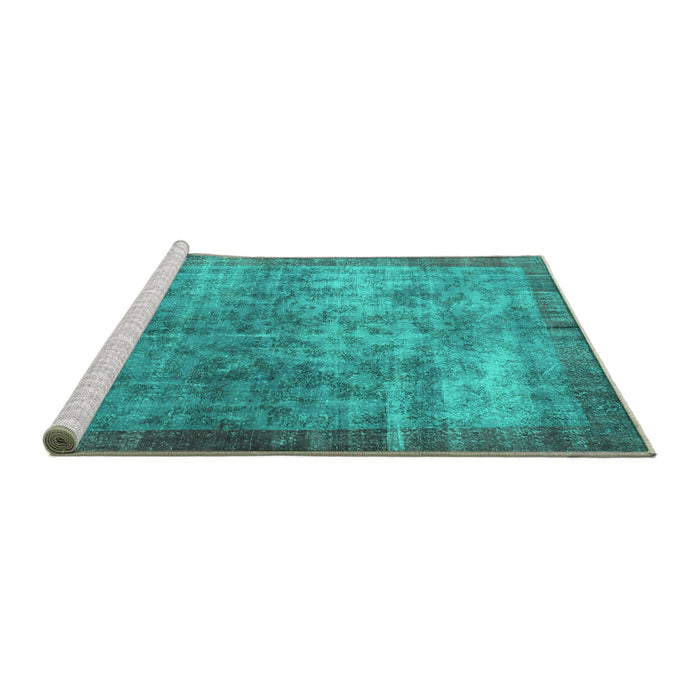 Sideview of Machine Washable Persian Turquoise Bohemian Area Rugs, wshcon744turq