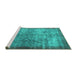 Sideview of Machine Washable Persian Turquoise Bohemian Area Rugs, wshcon744turq