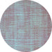 Round Machine Washable Abstract Turquoise Contemporary Area Rugs, wshcon745turq