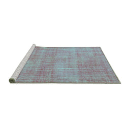 Sideview of Machine Washable Abstract Turquoise Contemporary Area Rugs, wshcon745turq