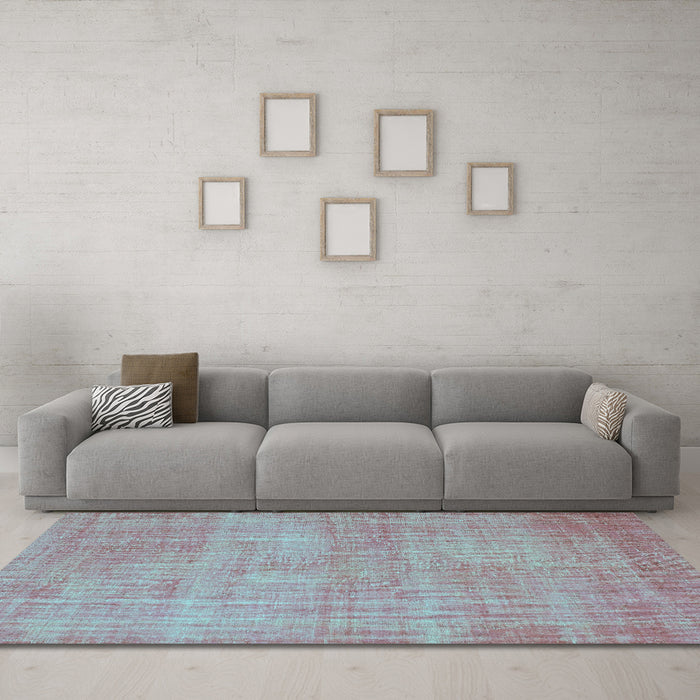 Machine Washable Abstract Turquoise Contemporary Area Rugs in a Living Room,, wshcon745turq