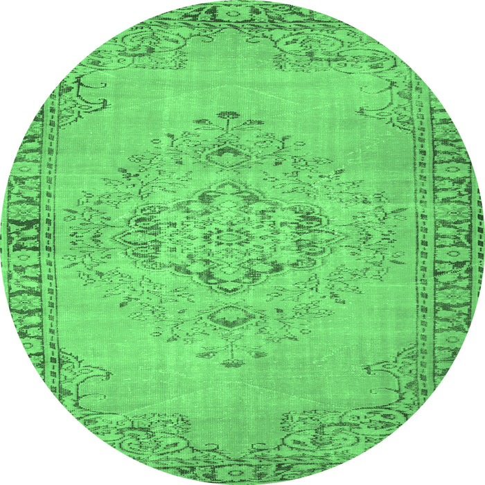 Round Machine Washable Abstract Emerald Green Contemporary Area Rugs, wshcon746emgrn