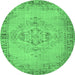 Round Machine Washable Abstract Emerald Green Contemporary Area Rugs, wshcon746emgrn
