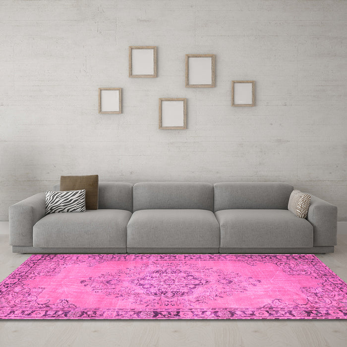 Machine Washable Abstract Purple Contemporary Area Rugs in a Living Room, wshcon746pur