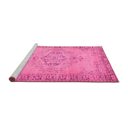 Sideview of Machine Washable Abstract Pink Contemporary Rug, wshcon746pnk