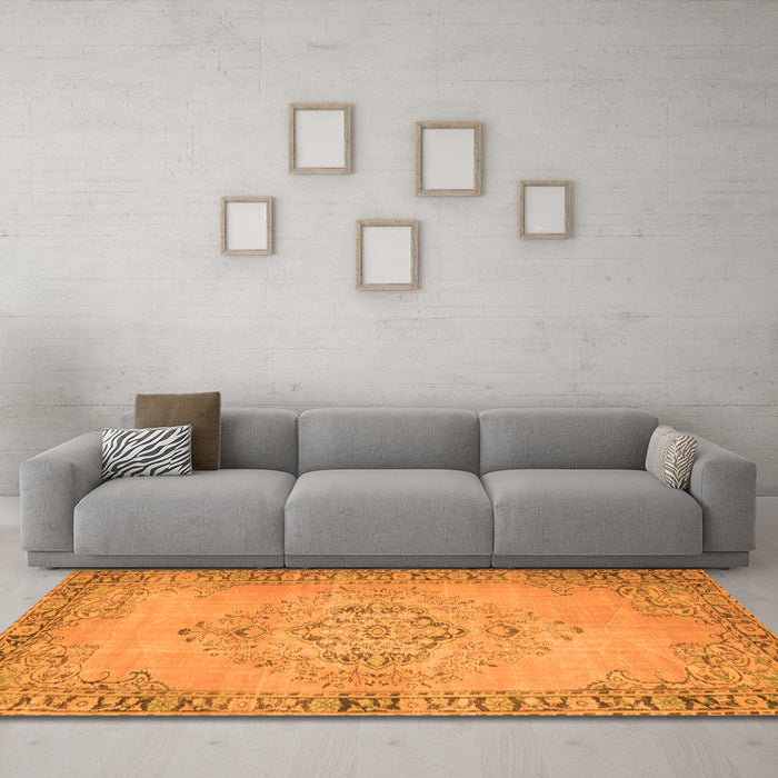 Machine Washable Abstract Orange Contemporary Area Rugs in a Living Room, wshcon746org