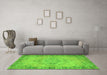 Machine Washable Abstract Green Contemporary Area Rugs in a Living Room,, wshcon746grn