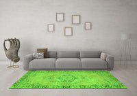 Machine Washable Abstract Green Contemporary Rug, wshcon746grn