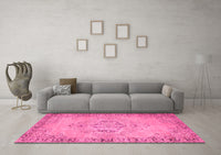 Machine Washable Abstract Pink Contemporary Rug, wshcon746pnk