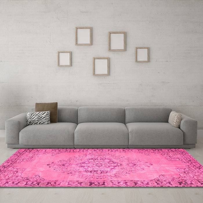 Machine Washable Abstract Pink Contemporary Rug in a Living Room, wshcon746pnk