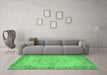 Machine Washable Abstract Emerald Green Contemporary Area Rugs in a Living Room,, wshcon746emgrn