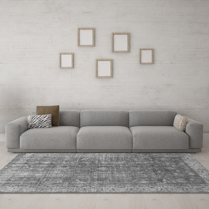 Machine Washable Persian Gray Bohemian Rug in a Living Room,, wshcon747gry