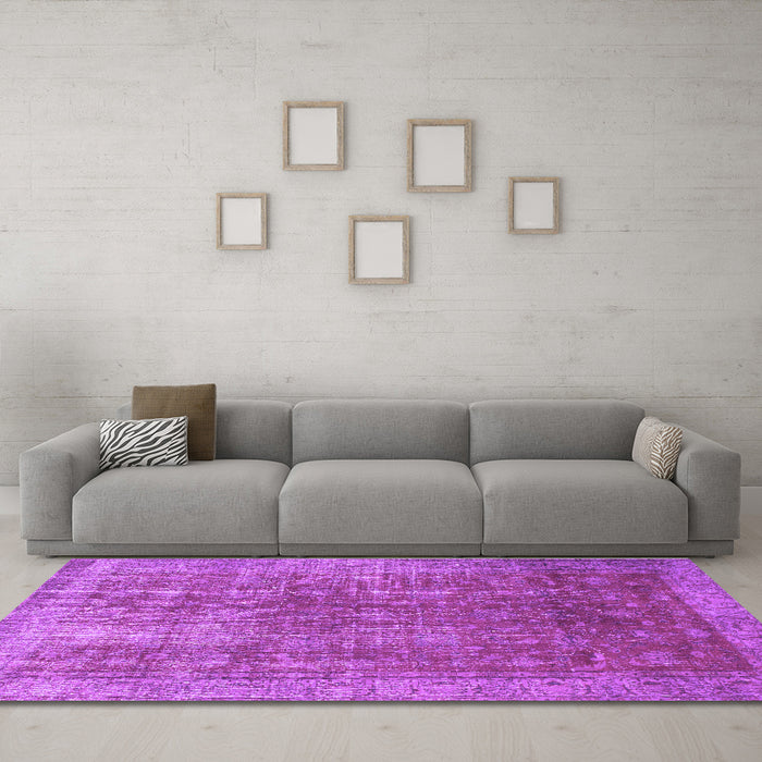 Machine Washable Persian Purple Bohemian Area Rugs in a Living Room, wshcon747pur