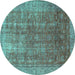 Round Machine Washable Persian Turquoise Bohemian Area Rugs, wshcon747turq