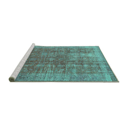 Sideview of Machine Washable Persian Turquoise Bohemian Area Rugs, wshcon747turq