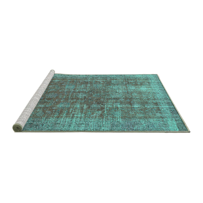Sideview of Machine Washable Persian Turquoise Bohemian Area Rugs, wshcon747turq