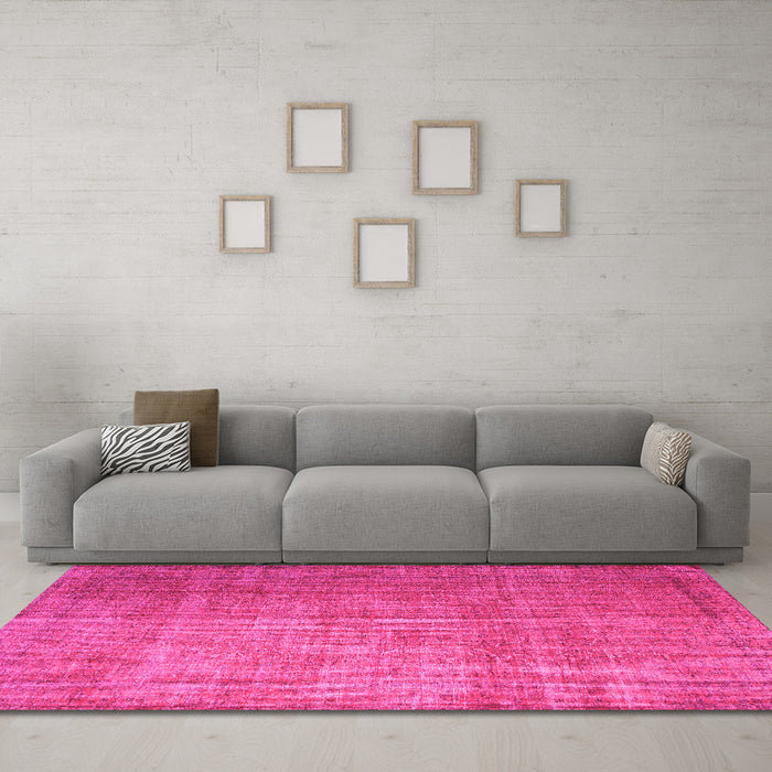 Machine Washable Abstract Pink Contemporary Rug in a Living Room, wshcon748pnk