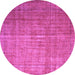 Round Machine Washable Abstract Purple Contemporary Area Rugs, wshcon748pur