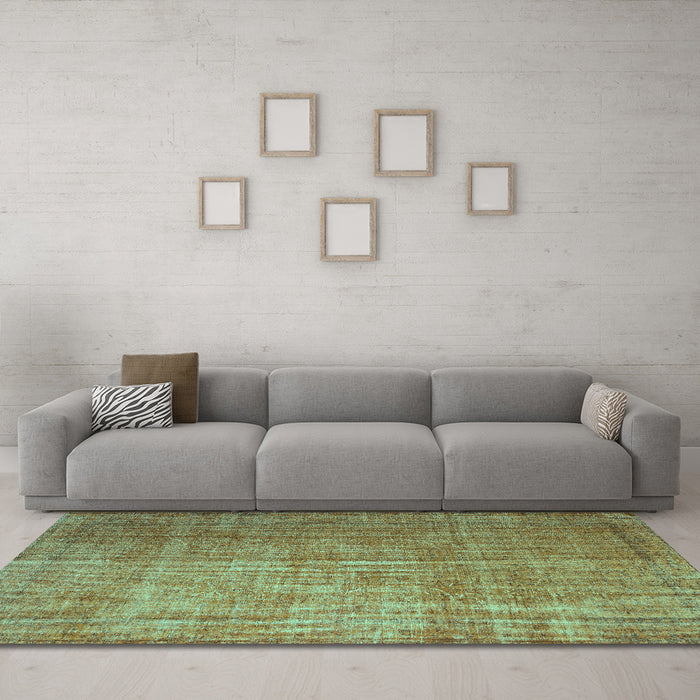 Machine Washable Abstract Turquoise Contemporary Area Rugs in a Living Room,, wshcon748turq