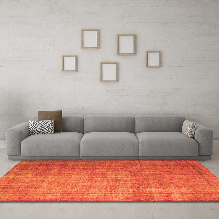 Machine Washable Abstract Orange Contemporary Area Rugs in a Living Room, wshcon748org