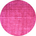 Round Machine Washable Abstract Pink Contemporary Rug, wshcon748pnk