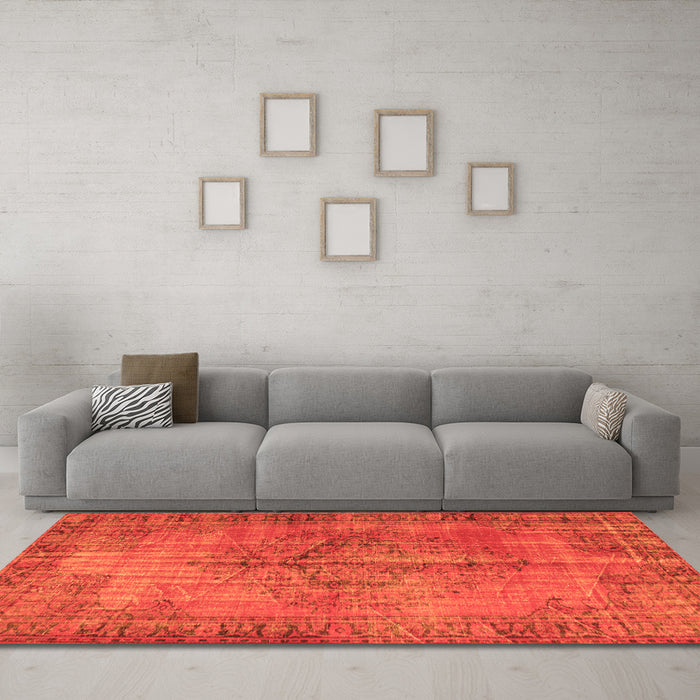Machine Washable Abstract Orange Contemporary Area Rugs in a Living Room, wshcon749org
