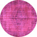 Round Abstract Purple Contemporary Rug, con749pur