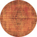 Round Abstract Brown Contemporary Rug, con749brn