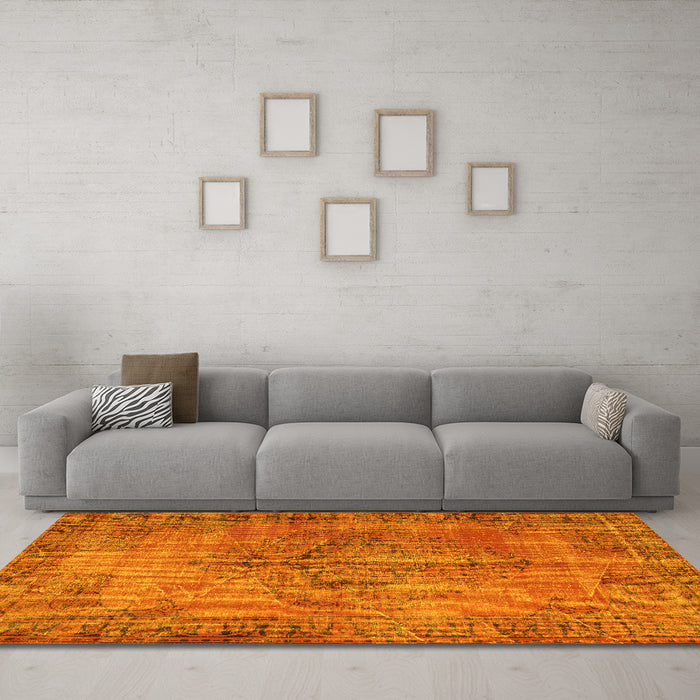 Machine Washable Abstract Yellow Contemporary Rug in a Living Room, wshcon749yw