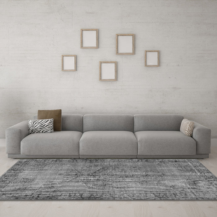 Machine Washable Abstract Gray Contemporary Rug in a Living Room,, wshcon749gry