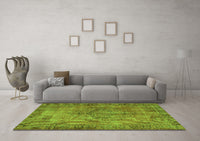 Machine Washable Abstract Green Contemporary Rug, wshcon749grn