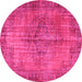 Round Abstract Pink Contemporary Rug, con749pnk