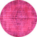 Round Machine Washable Abstract Pink Contemporary Rug, wshcon749pnk