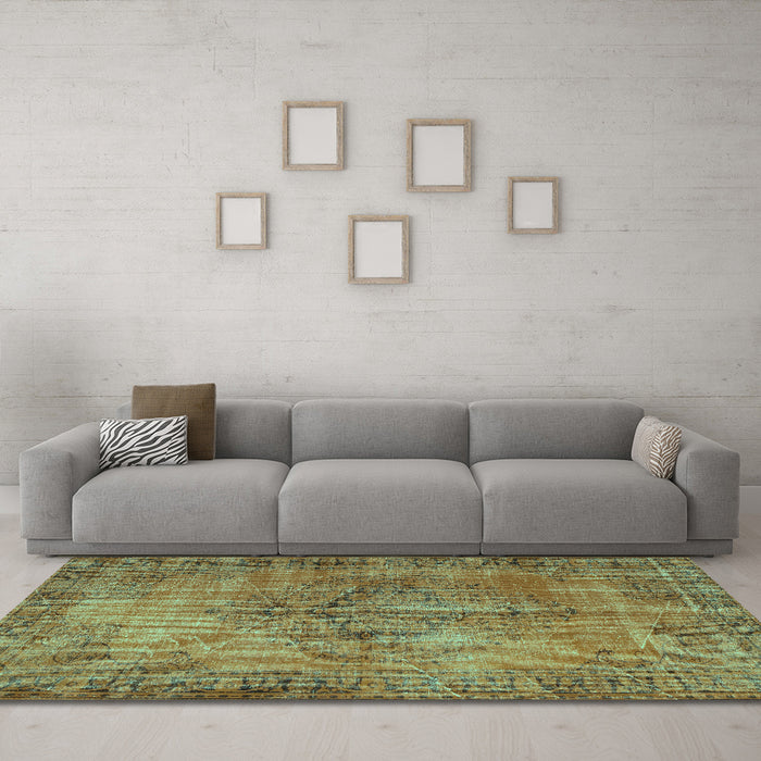 Machine Washable Abstract Turquoise Contemporary Area Rugs in a Living Room,, wshcon749turq