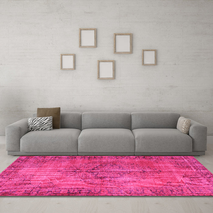 Machine Washable Abstract Pink Contemporary Rug in a Living Room, wshcon749pnk