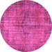 Round Machine Washable Abstract Purple Contemporary Area Rugs, wshcon749pur