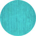 Round Machine Washable Abstract Turquoise Contemporary Area Rugs, wshcon74turq