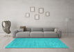 Machine Washable Abstract Turquoise Contemporary Area Rugs in a Living Room,, wshcon74turq