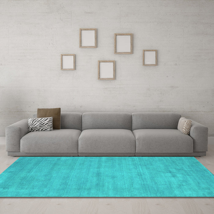 Machine Washable Abstract Turquoise Contemporary Area Rugs in a Living Room,, wshcon74turq