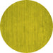 Round Machine Washable Abstract Yellow Contemporary Rug, wshcon74yw