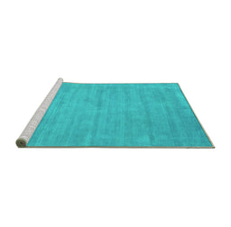 Sideview of Machine Washable Abstract Turquoise Contemporary Area Rugs, wshcon74turq