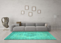 Machine Washable Abstract Turquoise Contemporary Rug, wshcon750turq