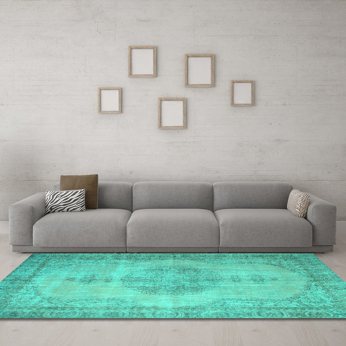 Machine Washable Abstract Turquoise Contemporary Area Rugs in a Living Room,, wshcon750turq