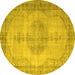 Round Abstract Yellow Contemporary Rug, con750yw