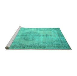 Sideview of Machine Washable Abstract Turquoise Contemporary Area Rugs, wshcon750turq