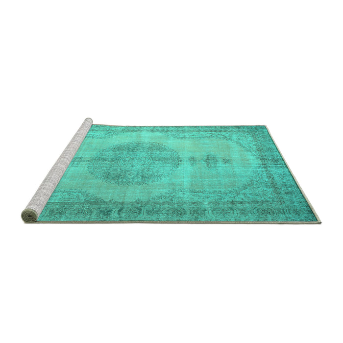 Sideview of Machine Washable Abstract Turquoise Contemporary Area Rugs, wshcon750turq