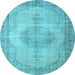 Round Abstract Light Blue Contemporary Rug, con750lblu