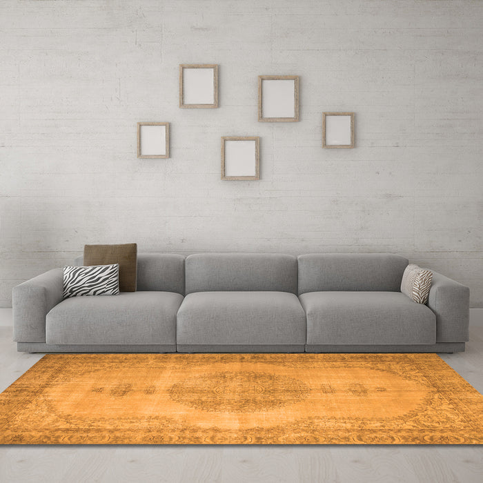 Machine Washable Abstract Orange Contemporary Area Rugs in a Living Room, wshcon750org
