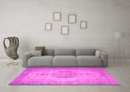 Machine Washable Abstract Pink Contemporary Rug in a Living Room, wshcon750pnk