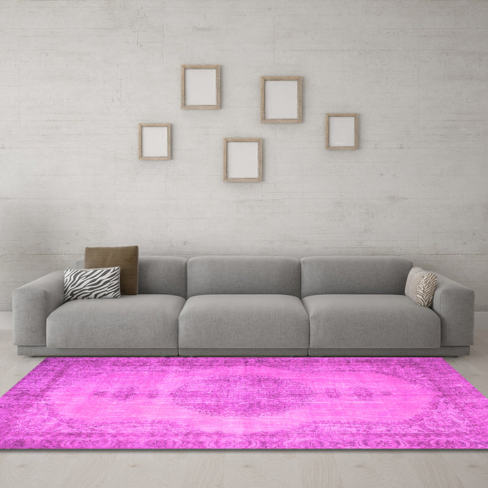 Machine Washable Abstract Pink Contemporary Rug in a Living Room, wshcon750pnk